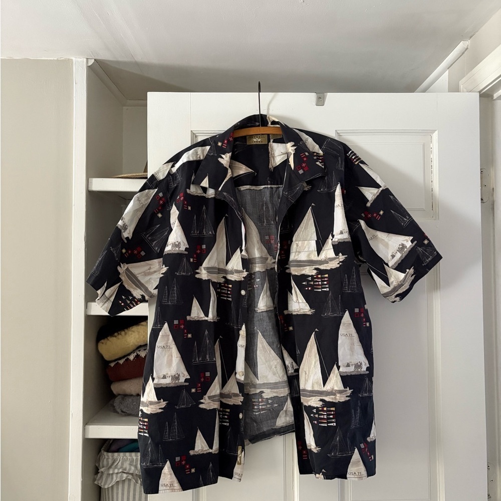 Sailboat Print Men's Jacket - Black & White